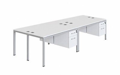 Boss Office Products Simple System 60W Desk with Pedestal, White, 4/Set (SGSD016-201-WT)