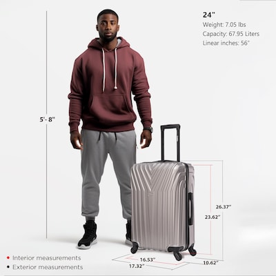 InUSA Vasty 26.37" Hardside Suitcase, 4-Wheeled Spinner, TSA Checkpoint Friendly, Grey (IUVAS00M-GRE)