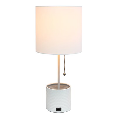 Simple Designs Hammered Metal Organizer 18.50 LED Table Lamp with USB Charging Port, White (LT1085-WHT)