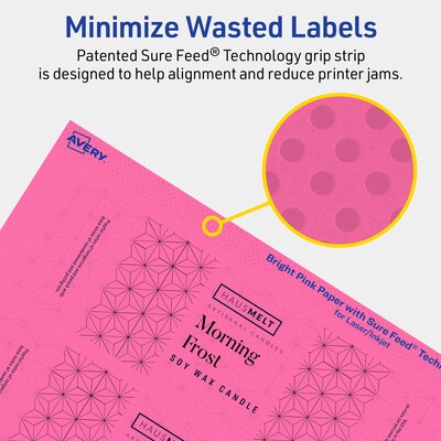 Avery Laser/Inkjet Rectangle Multipurpose Labels, 2" x 7", Bright Pink, 80/Pack (94243)