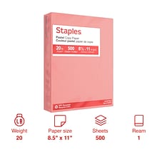 Staples Pastel 30% Recycled Color Copy Paper, 20 lbs., 8.5 x 11, Salmon, 500/Ream (14783)