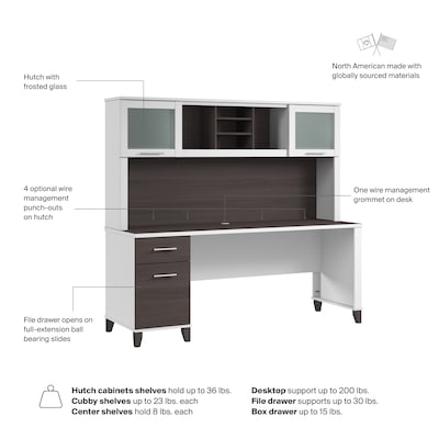 Bush Home Somerset 72" W Office Desk with Drawers and Hutch, Storm Gray (SET018SGWH)