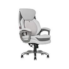 Sharper Image S-600 Active Lumbar Ergonomic Bonded Leather Swivel Executive Massage Chair, White/Gra