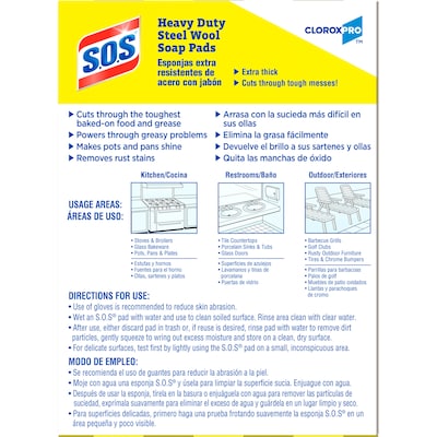 S.O.S CloroxPro Steel Wool Soap Pads, 15/Box (88320)