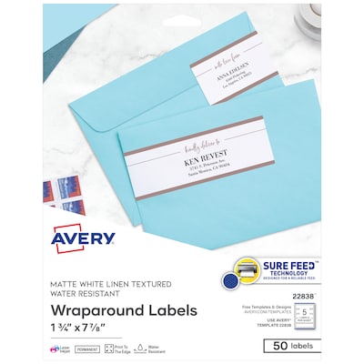 Avery Print-to-the-Edge Laser/Inkjet Labels, 7.85 x 1.75, White, 5 Labels/Sheet, 10 Sheets/Pack, 5