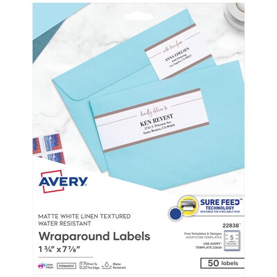 Avery Print-to-the-Edge Laser/Inkjet Labels, 7.85 x 1.75, White, 5 Labels/Sheet, 10 Sheets/Pack, 5