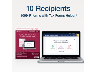 Adams 2024 1099-R Tax Form with Access to Adams Tax Forms Helper, 5-Part, 2-Up, Copy A, 1, B, 2, 10/