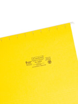 Smead Adjustable Tab Recycled Hanging File Folder, 5-Tab, Letter Size, Yellow, 25/Box (64069)