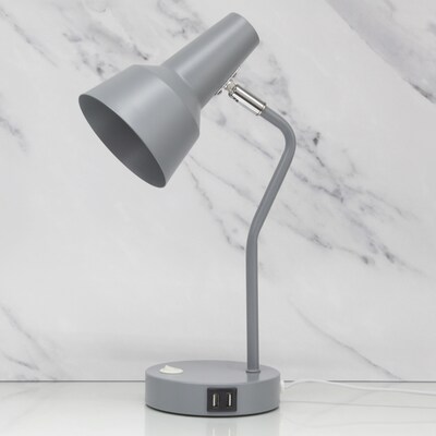 Simple Designs Sleek Essentials LED Desk Lamp, 15.2", with USB Ports, Gray (LD1072-GRY)