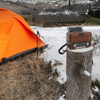 QFX True Wireless Retro-Style Portable Bluetooth AM/FM/Shortwave Radio with Solar Panel, Brown (R-50)