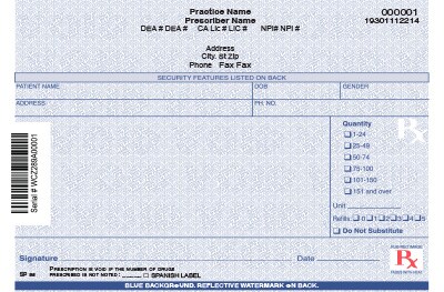 Medical Arts Press® California Controlled Substance Single Standard Rx Pad; 1 Part