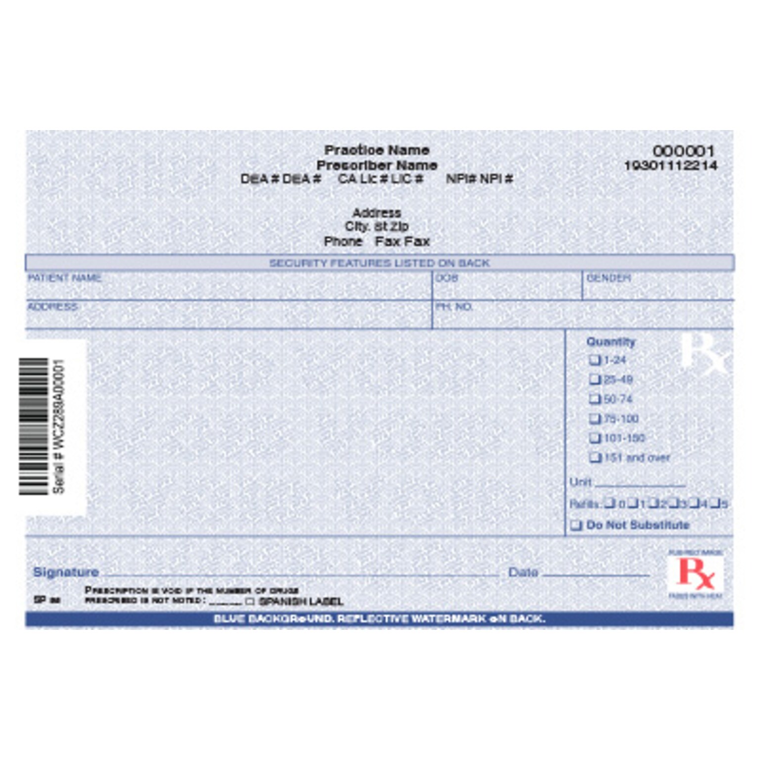 Medical Arts Press® California Controlled Substance Single Standard Rx Pad; 1 Part