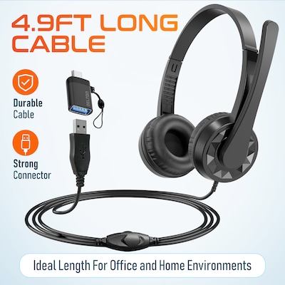 Delton 12Y Noise-Isolating Stereo On-Ear Headset with USB-A and USB-C Connectivity, Black (DWH12YAC)