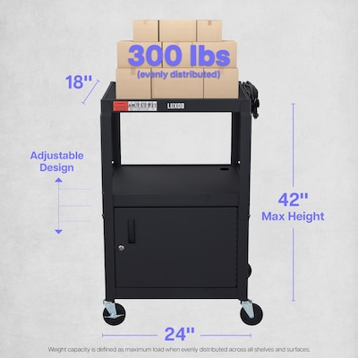 Luxor LEADER 3-Shelf Adjustable Media Utility Cart with Locking Cabinet, Black (AVJ42C)