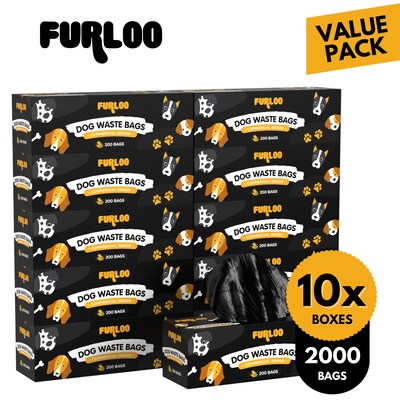 Furloo Heavy Duty Pet Waste Disposal Bags, 2 Gallons, Black, 2000 Total Bags (FLO2-10)