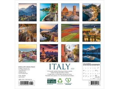2025 Willow Creek Italy 7 x 7 Monthly Wall Calendar (49150)