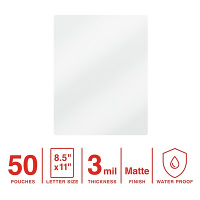 Staples Matte Thermal Laminating Pouch, Letter Size, 3 Mil, 50/Pack (ST63144)