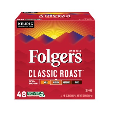 Folgers Classic Roast Coffee Keurig® K-Cup® Pods, Medium Roast, 48/Box (5000363378)