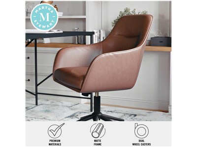 Martha Stewart Rayna Ergonomic Faux Leather Swivel Office Chair, Saddle Brown (CH2209216BRBK)