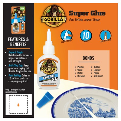 Gorilla XL Super Glue, 0.88 oz., Clear (7400202)