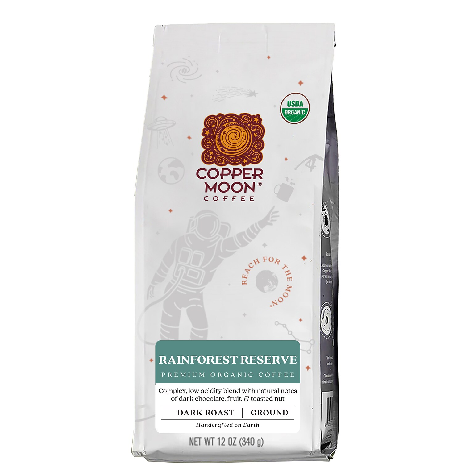 Copper Moon Coffee Rainforest Reserve Organic Ground Coffee, Dark Roast, 12 oz. (205345 - BAG)
