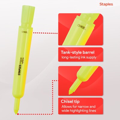 Staples Hype Tank Highlighters, Chisel Tip, Assorted, Dozen (29204-CC)