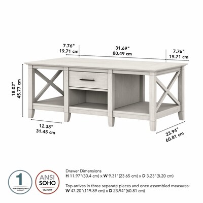 Bush Furniture Key West 47.2" x 23.94" Coffee Table, Linen White Oak (KWT148LW-03)