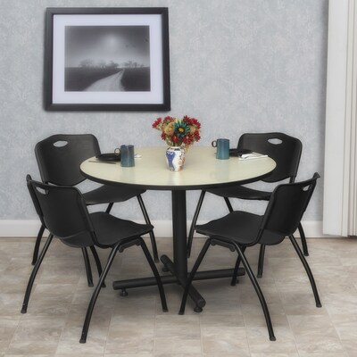 Regency 48-inch Round Laminate Maple & Kobe Base Table With 4 M Stacker Chairs, Black (TKB48RNDPL47BK)