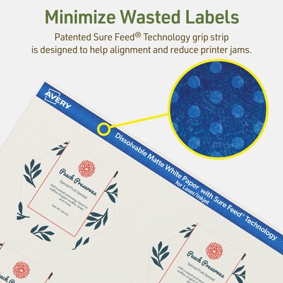 Avery Dissolvable Decorative Edge Multipurpose Labels, 2-1/2" x 2-57/64", Off-white, 30/Pack (94121)