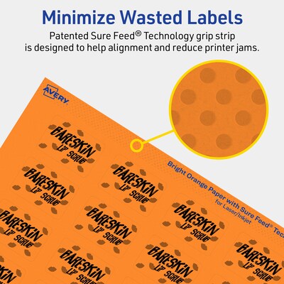 Avery Laser/Inkjet Multipurpose Rectangle Labels, 1" x 1.5", Bright Orange, 1280/Pack (94219)