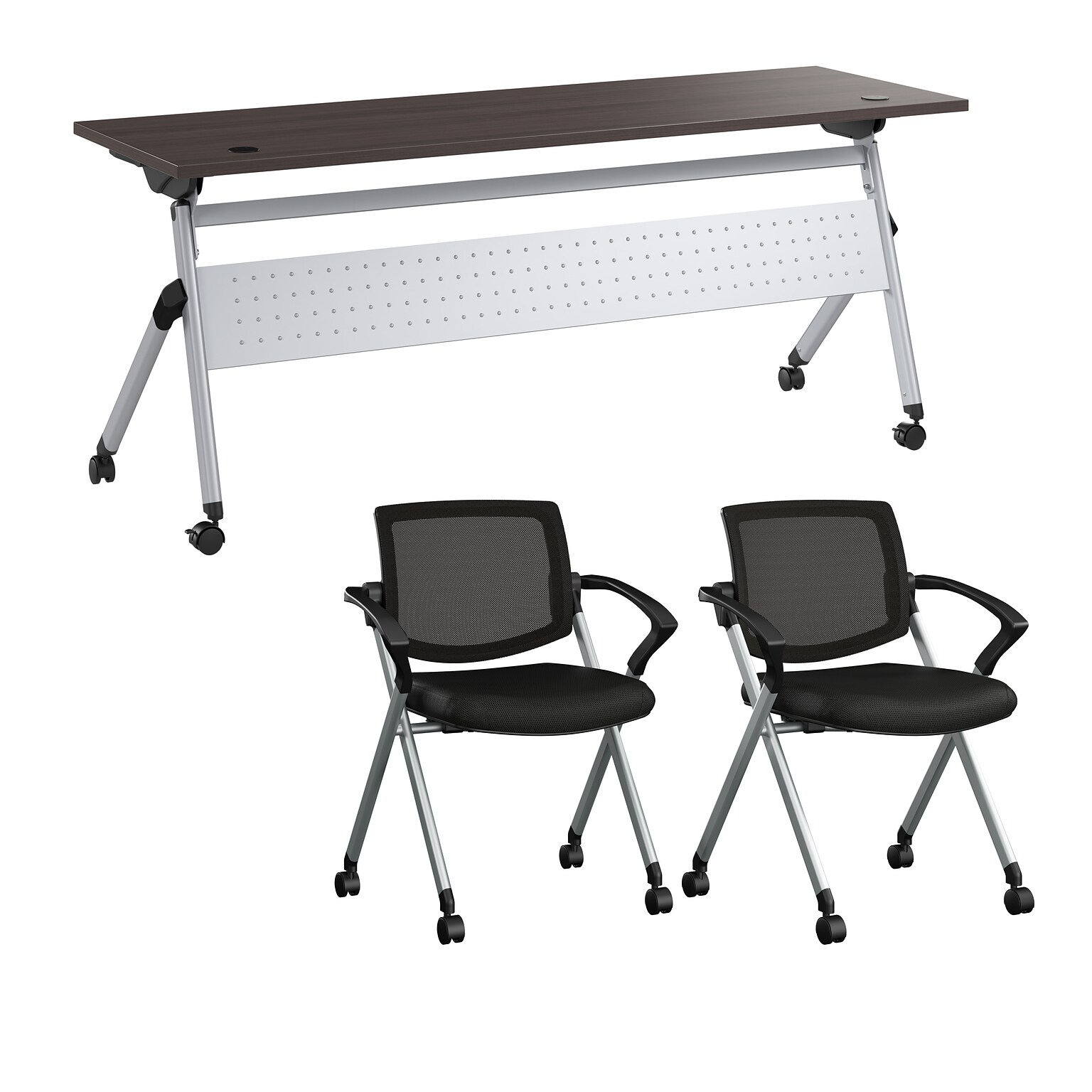 Bush Business Furniture Envision 72W Foldable Training Room Table with 2 Chairs, Storm Gray (NVS002SG)