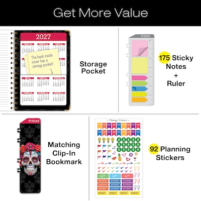 2026 Global Printed Products 5.5 x 8 Weekly & Monthly Planner, Paperboard Cover, Sugar Skull (FSHN