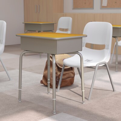 Flash Furniture Billie 24W Student Desk with Open Front Metal Book Box, Maple/Silver (FDDESKGYMPL)