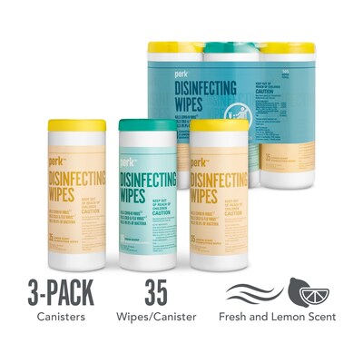 Perk™ Disinfecting Wipes, Fresh & Lemon Scent, 35 Wipes/Container, 3/Pack (PK56666)