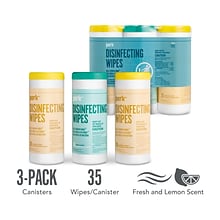 Perk™ Disinfecting Wipes, Fresh & Lemon Scent, 35 Wipes/Container, 3/Pack (PK56666)