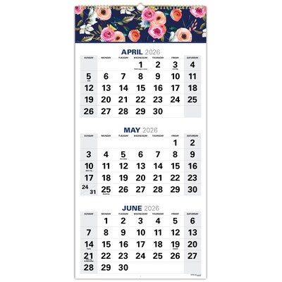2026-2027 Excello Brands Large Print 13 x 27 Academic Monthly Wall Calendar, Navy Floral (WC-AY26-1327-84)