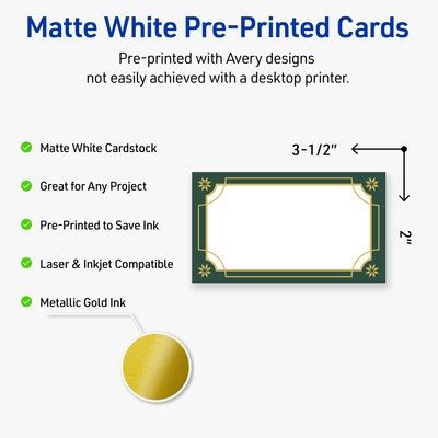 Avery Gold-Green Border Matte Blank Card, White, 80/Pack (S00-FDE)