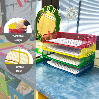 Mind Reader Metal Side Loading Stackable Letter Tray, Multicolored (DSTACK4-ASST)
