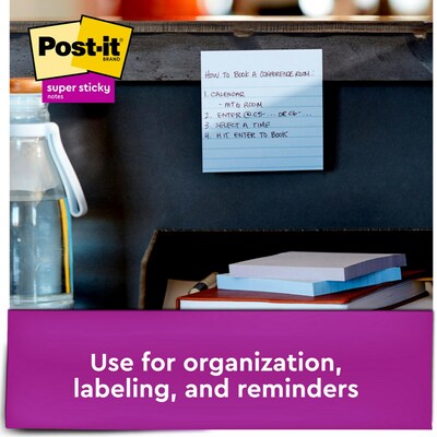 Post-it Recycled Super Sticky Notes, 4 x 4 in., 6 Pads, 90 Sheets/Pad, Lined, The Original Post-it Note, Oasis Collection