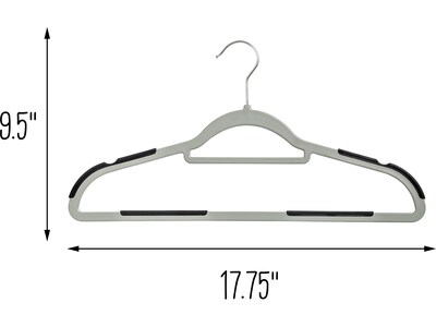 Honey-Can-Do Plastic Hanger with Anti-Slip Rubber Grips, Gray/Black, 15/Pack (HNG-08940)