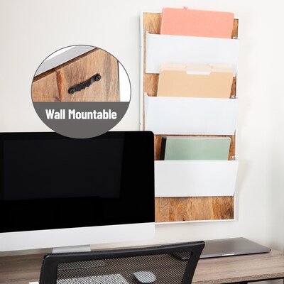 Mind Reader 3-Pocket Wood and Metal Mountable Wall File, Letter Size, White (WALLPOCKET-WHT)