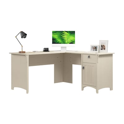 Bush Furniture Salinas 60W L Shaped Desk with Storage, Antique White (SAD160AW-03)