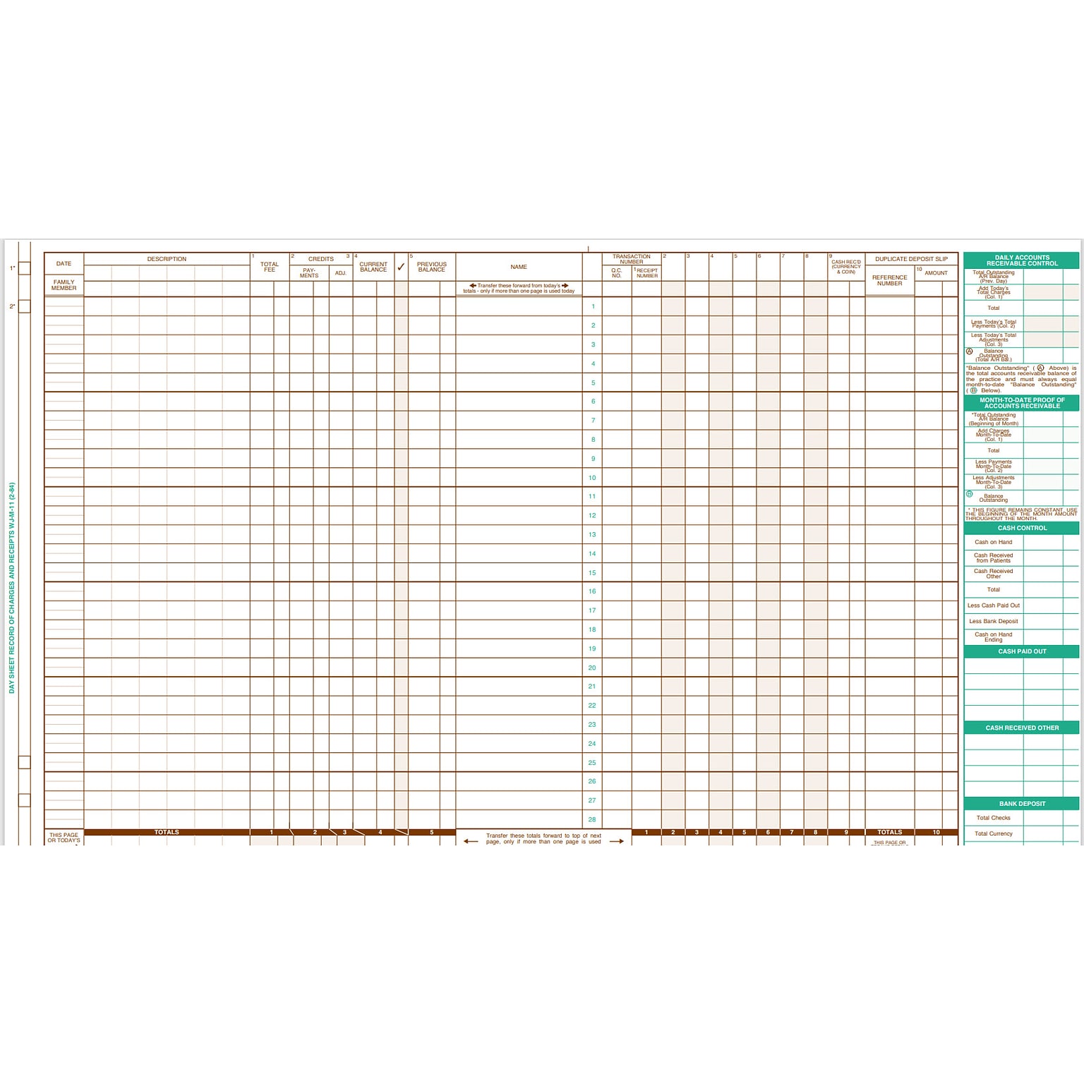 Medical Arts Press Replacement Day Sheet Forms; Bond, Format S1 (WJM11)