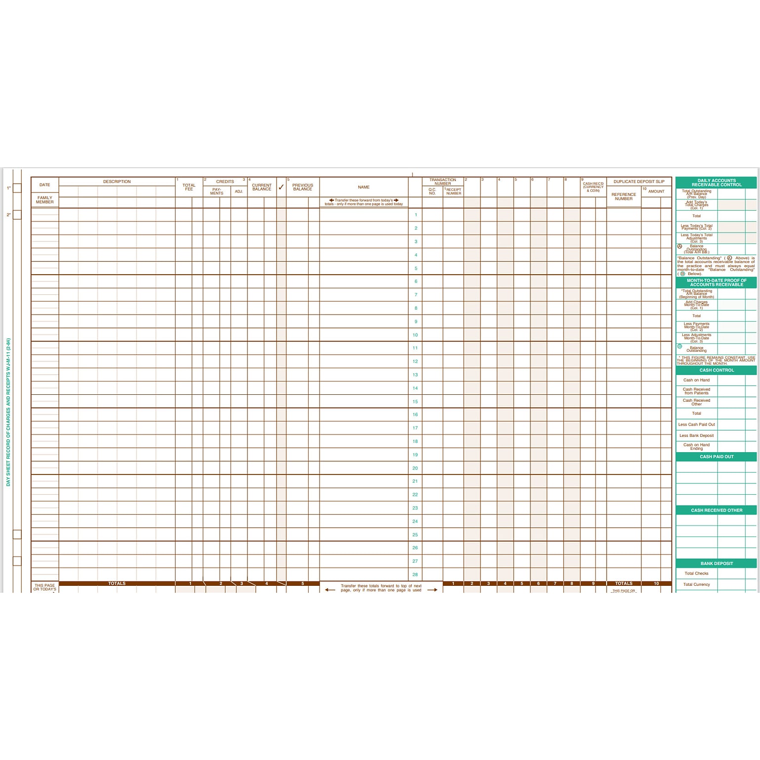 Medical Arts Press® Replacement Day Sheet Forms; Bond, Format S1, 50 Forms/Pack (WJM11)