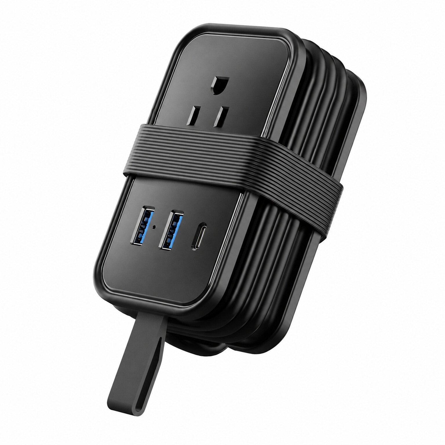 Uncaged Ergonomics Travel Power Strip with USB-C, 3 AC, 2 USB-C (20W), 1 USB-A, 3.4 ft Cord, Black