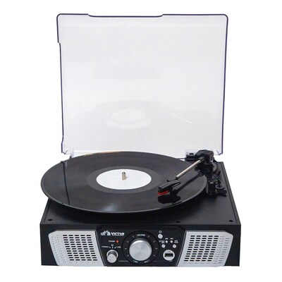 Victor Lakeshore Dual-Bluetooth Belt-Drive Retro 5-in-1 Turntable System, Black (VHRP-1100-BK)