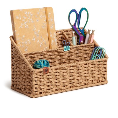 U Brands Woven 3-Compartment Paper Rope/Metal Desk Organizer, Brown (6086U01-04)