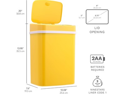 Nine Stars Plastic Sensor Trash Can, 3.2-Gallon, Yellow (DZT-12-5YL)