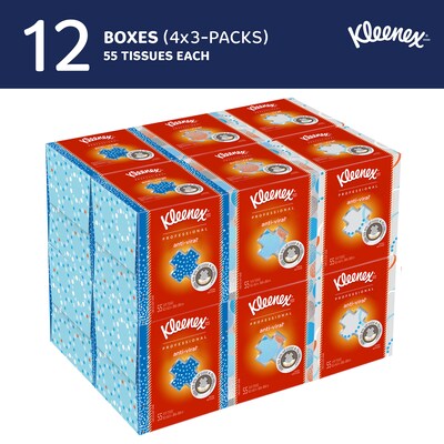 Kleenex Professional Anti-viral Facial Tissue, 3-Ply, White, 55 Sheets/Box, 3 Boxes/Pack, 4 Packs/Case (21286CT)