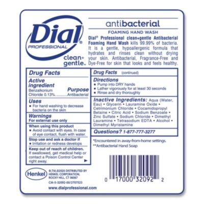 Dial® Professional Clean+Gentle Antibacterial Foaming Hand Wash Refill, 1.7 L, 3/Carton (DIA32094)
